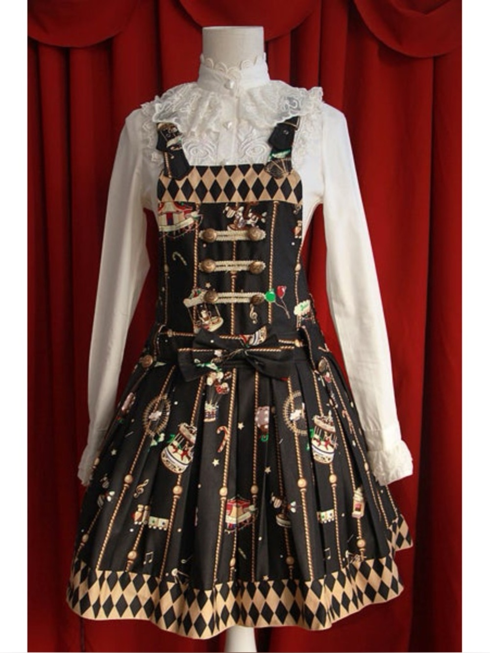 Infanta Taobao EGL Lolita Golden Circus Salopette Skirt + KC Headbow in Brown